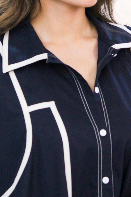 Shop_Leh Studios_Black Cotton Collared Curved Hem Shirt Dress _Online_at_Aza_Fashions