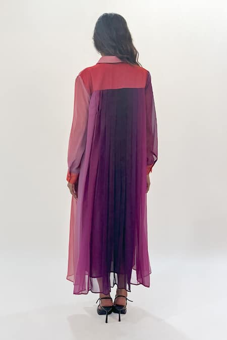 Shop_Leh Studios_Multi Color Viscose Collared Gradient Print Midi Dress _at_Aza_Fashions
