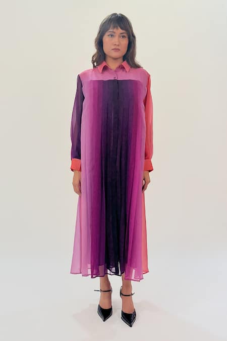 Shop_Leh Studios_Multi Color Viscose Collared Gradient Print Midi Dress _Online_at_Aza_Fashions