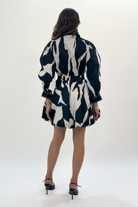 Shop_Leh Studios_Black Cotton Collared And White Bubble Hem Dress _at_Aza_Fashions