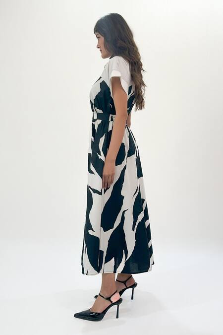 Shop_Leh Studios_Black Cotton Collared Abstract Print Midi Dress _Online_at_Aza_Fashions