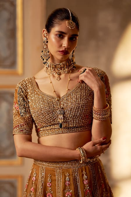 Buy Angad Singh Green Silk, Crepe Embroidery Mughal Lehenga Set Buy_Angad Singh_Green Silk, Crepe Embroidery Mughal Lehenga Set