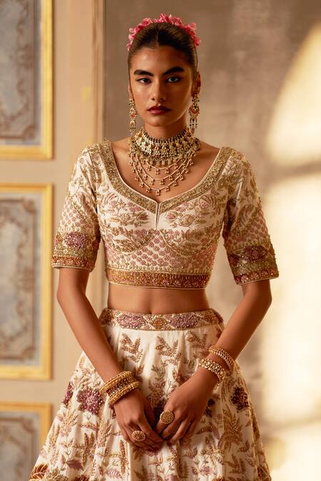 Buy Angad Singh Ivory Silk, Crepe Embroidery, Zari, Sequins Bridal Lehenga Set Online at Aza Fashions Buy_Angad Singh_Ivory Silk, Crepe Embroidery, Zari, Sequins Bridal Lehenga Set _Online_at_Aza_Fashions