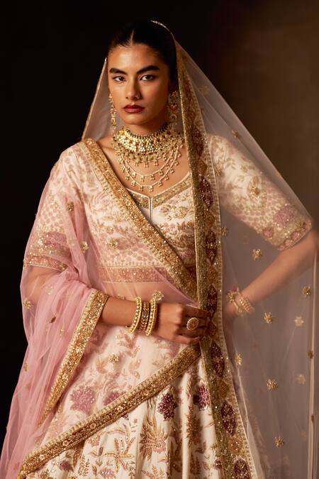 Angad Singh Ivory Silk, Crepe Embroidery, Zari, Sequins Bridal Lehenga Set at Aza Fashions Angad Singh_Ivory Silk, Crepe Embroidery, Zari, Sequins Bridal Lehenga Set _at_Aza_Fashions