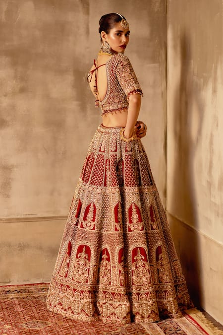 Angad Singh Maroon Embroidered Bridal Lehenga Set 