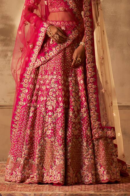 Shop Angad Singh Pink Silk, Crepe Embroidery, Sequins, Zari Floral Zardozi Lehenga Set Online at Aza Fashions Shop_Angad Singh_Pink Silk, Crepe Embroidery, Sequins, Zari Floral Zardozi Lehenga Set _Online_at_Aza_Fashions