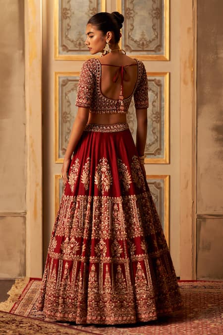 Angad Singh Maroon Mughal Embroidered Lehenga Set 