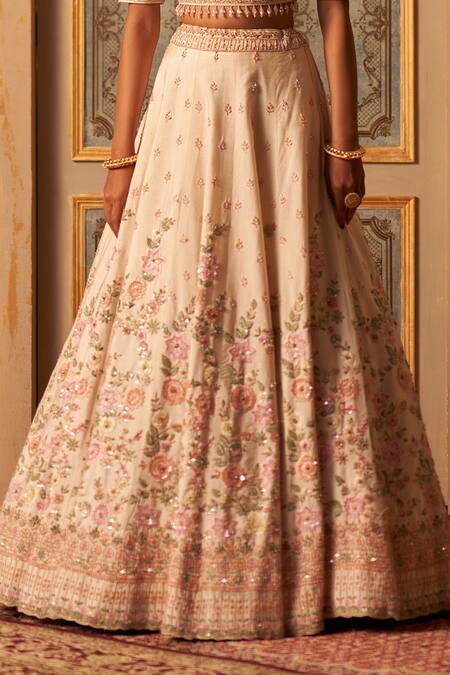 Buy Angad Singh Ivory Silk, Crepe Sequins, Zari, Embroidery Open Floral Bridal Lehenga Set Online at Aza Fashions Buy_Angad Singh_Ivory Silk, Crepe Sequins, Zari, Embroidery Open Floral Bridal Lehenga Set _Online_at_Aza_Fashions