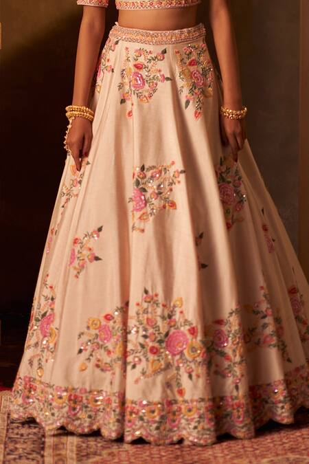 Angad Singh Pink Silk, Crepe Embroidery, Sequins Asymmetric Floral Lehenga Set Online at Aza Fashions Angad Singh_Pink Silk, Crepe Embroidery, Sequins Asymmetric Floral Lehenga Set _Online_at_Aza_Fashions