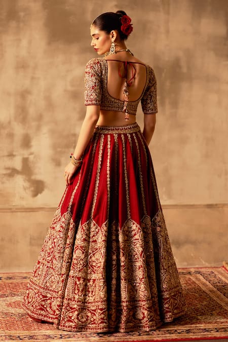 Angad Singh Mughal Stripe Embroidered Lehenga Set 