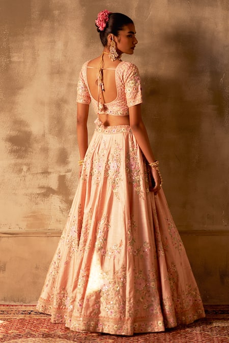 Angad Singh Peach Embroidered Bridal Lehenga Set 