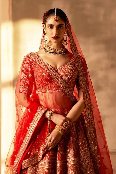 Buy Angad Singh Red Silk, Crepe Embroidery, Sequins, Zari Designer Zardozi Lehenga Set Online at Aza Fashions Buy_Angad Singh_Red Silk, Crepe Embroidery, Sequins, Zari Designer Zardozi Lehenga Set _Online_at_Aza_Fashions