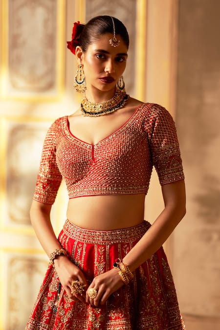 Shop Angad Singh Red Silk, Crepe Embroidery, Sequins, Zari Designer Zardozi Lehenga Set Online at Aza Fashions Shop_Angad Singh_Red Silk, Crepe Embroidery, Sequins, Zari Designer Zardozi Lehenga Set _Online_at_Aza_Fashions