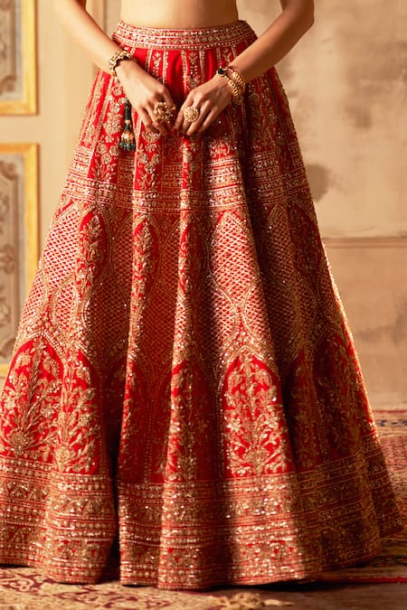 Buy Angad Singh Red Silk, Crepe Embroidery, Sequins, Zari Designer Zardozi Lehenga Set Buy_Angad Singh_Red Silk, Crepe Embroidery, Sequins, Zari Designer Zardozi Lehenga Set