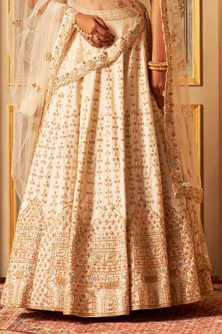 Shop Angad Singh Ivory Silk, Crepe Embroidery, Sequins Asymmetric Lehenga Set With Dupattas Online at Aza Fashions Shop_Angad Singh_Ivory Silk, Crepe Embroidery, Sequins Asymmetric Lehenga Set With Dupattas _Online_at_Aza_Fashions