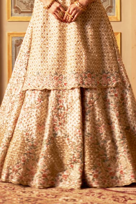 Angad Singh Pink Silk, Crepe Sequins, Embroidery Split V-neck Kurta Lehenga Set Online at Aza Fashions Angad Singh_Pink Silk, Crepe Sequins, Embroidery Split V-neck Kurta Lehenga Set _Online_at_Aza_Fashions