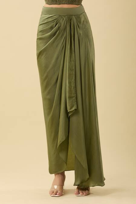 Buy_Amrta By Guneet Kondal_Green Lace Boat Neck Embellished Corset And Draped Skirt_Online_at_Aza_Fashions