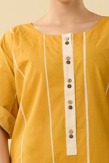Buy Banana Labs Yellow Cotton Round Neck Pinstriped Kurta Set Buy_Banana Labs_Yellow Cotton Round Neck Pinstriped Kurta Set