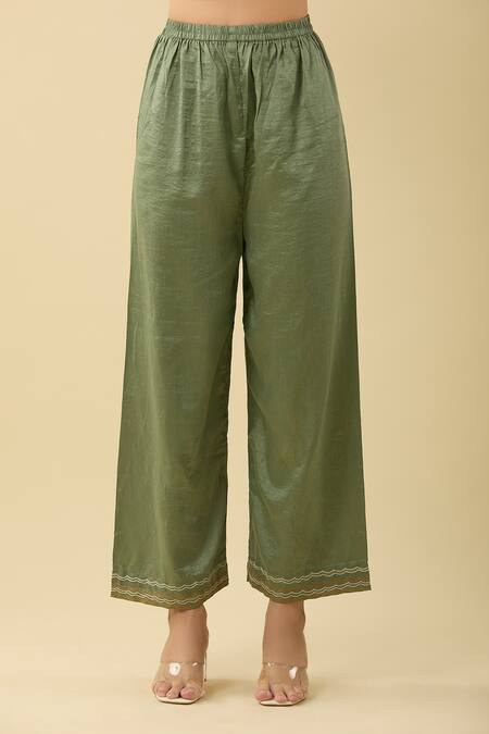 Basanti - Kapde Aur Koffee Green Cotton Embroidery, Sequins Collared Floral Anarkali And Pant Set Online at Aza Fashions Basanti - Kapde Aur Koffee_Green Cotton Embroidery, Sequins Collared Floral Anarkali And Pant Set_Online_at_Aza_Fashions