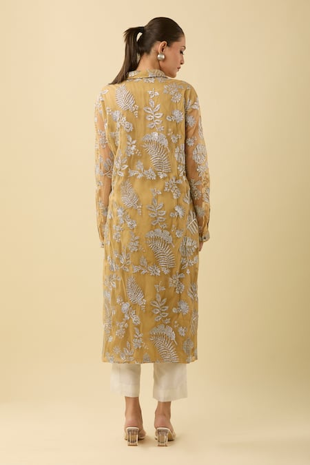 Dash And Dot Beige Floral Embroidered Shirt Tunic 