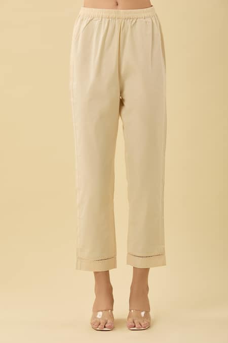 Ekavira_Ivory Mirrors, Embroidery Round Neck A-line Kurta Set _Online_at_Aza_Fashions