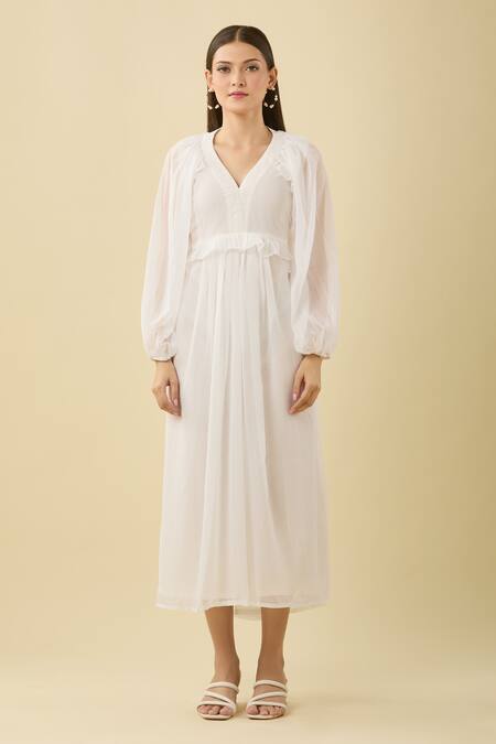 Gulabo Jaipur White Pleated Ruffle Midi Dress Online at Aza Fashions Gulabo Jaipur_White Pleated Ruffle Midi Dress_Online_at_Aza_Fashions