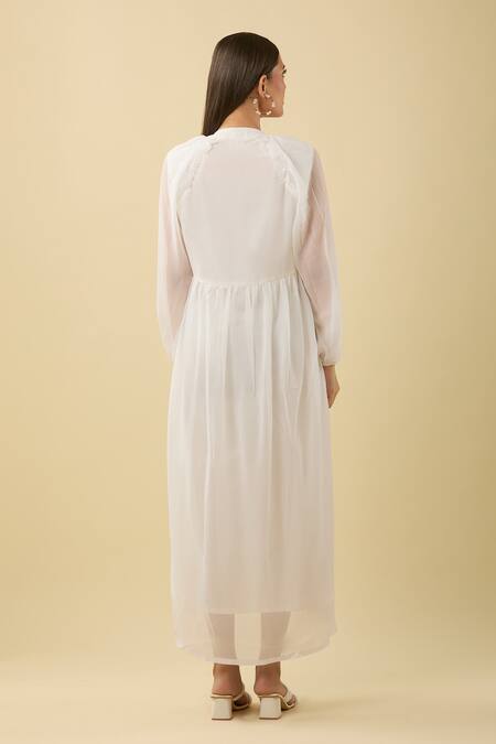 Shop Gulabo Jaipur White Pleated Ruffle Midi Dress at Aza Fashions Shop_Gulabo Jaipur_White Pleated Ruffle Midi Dress_at_Aza_Fashions