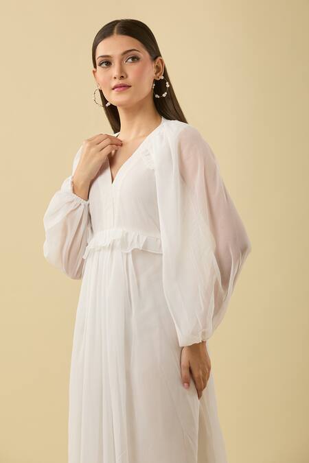 Gulabo Jaipur White Pleated Ruffle Midi Dress at Aza Fashions Gulabo Jaipur_White Pleated Ruffle Midi Dress_at_Aza_Fashions