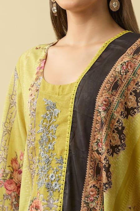 Buy Gulabo Jaipur Green Cotton Embroidery Round Neck Floral Vintage Print Kurta Set Buy_Gulabo Jaipur_Green Cotton Embroidery Round Neck Floral Vintage Print Kurta Set