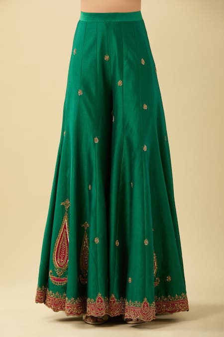 Jigar Mali_Green Cotton Sequins, Beads, Zari Polo Dori Embroidered Kurta And Sharara Set _Online_at_Aza_Fashions