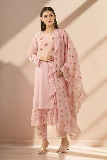 layered kurta dress Fuschia Shantoon Gold Foil Print Layered Kurta Dress