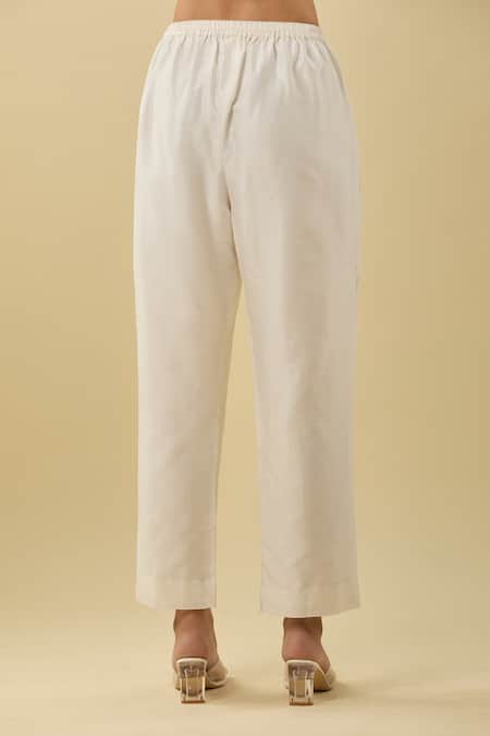 Shop_Pleats By Aruni_White Chanderi Straight Fit Pant_Online_at_Aza_Fashions