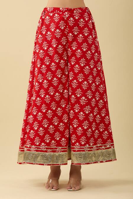 Buy Pomcha Jaipur Red Cotton, Net Embroidery, Gota Patti Floral Print Anarkali Set With Palazzo Online at Aza Fashions Buy_Pomcha Jaipur_Red Cotton, Net Embroidery, Gota Patti Floral Print Anarkali Set With Palazzo _Online_at_Aza_Fashions