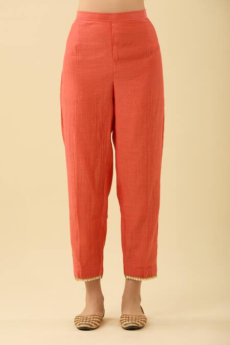 Tashee Coral Cotton Embroidery Paisley Kurta Set Online at Aza Fashions Tashee_Coral Cotton Embroidery Paisley Kurta Set _Online_at_Aza_Fashions