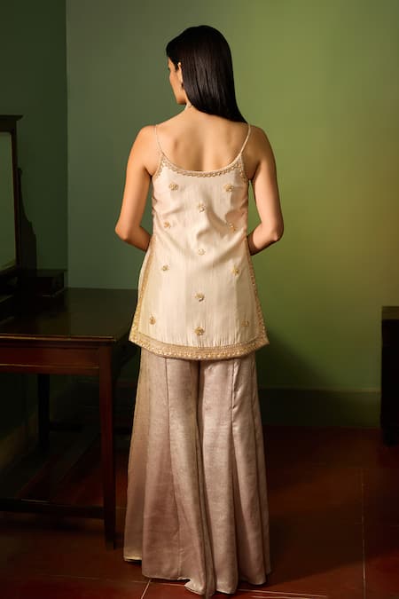 Zoon Aari Floral Embroidered Kurta Sharara Set 