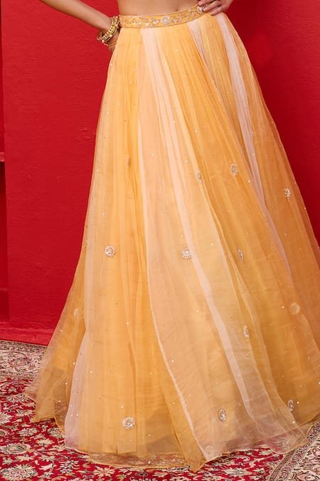 Zoon Yellow Net, Organza, Crepe, Satin Sequins, Embroidery Aari Kalidar Lehenga Set Online at Aza Fashions Zoon_Yellow Net, Organza, Crepe, Satin Sequins, Embroidery Aari Kalidar Lehenga Set _Online_at_Aza_Fashions