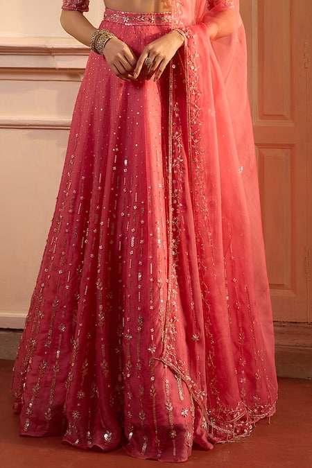 Buy Zoon Pink Net, Crepe, Silk Organza Sequins, Embroidery Round Neck Aari Lehenga Set Online at Aza Fashions Buy_Zoon_Pink Net, Crepe, Silk Organza Sequins, Embroidery Round Neck Aari Lehenga Set _Online_at_Aza_Fashions