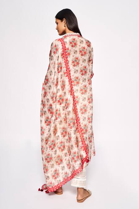 Shop Anita Dongre Beige Modal Floral Print Dupatta at Aza Fashions Shop_Anita Dongre_Beige Modal Floral Print Dupatta_at_Aza_Fashions