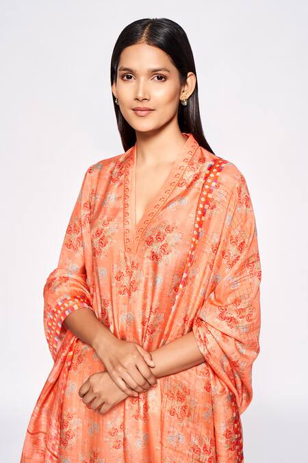 Shop_Anita Dongre_Orange Modal Floral Printed Dupatta_Online_at_Aza_Fashions
