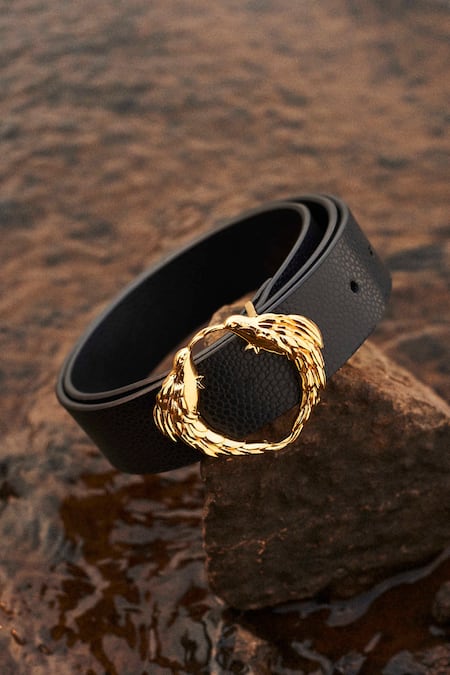 Anita Dongre Black Embellished Belt With Birds Design 