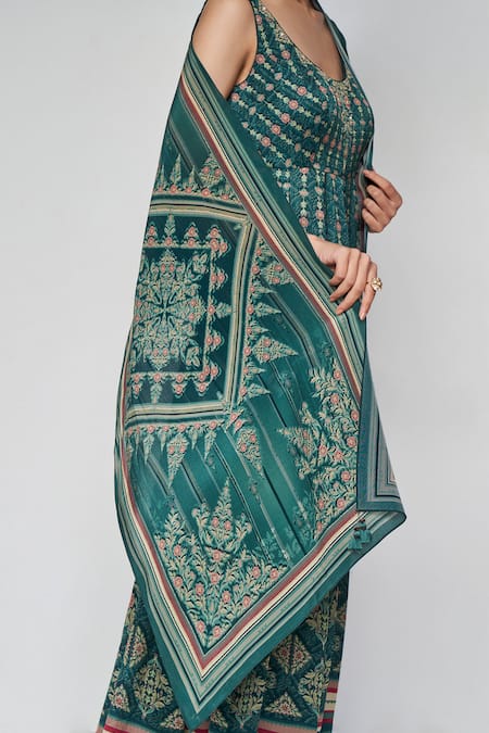 Anita Dongre_Green Persian Carpet Print Scarf _Online_at_Aza_Fashions