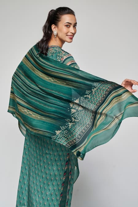 Anita Dongre Stripe Print Green Scarf 