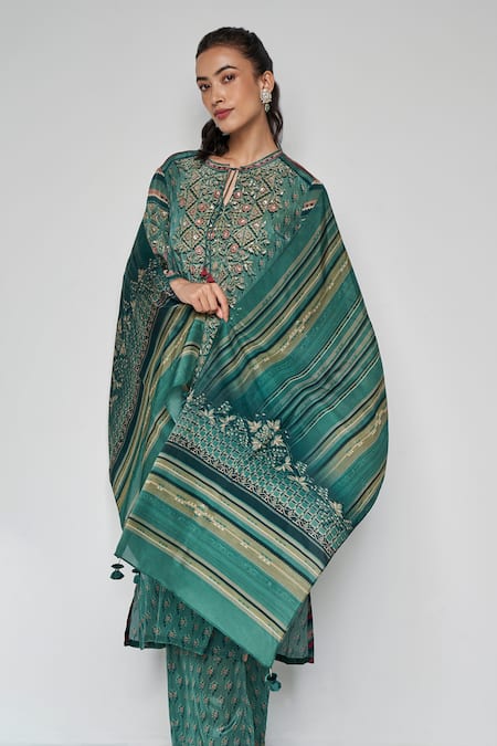 Anita Dongre Stripe Print Green Scarf 