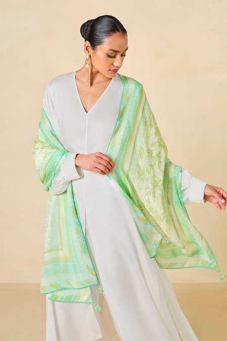 Anita Dongre Floral Print Lime Stole 