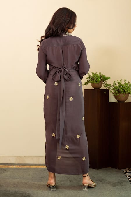 House Of Inari Bee Embroidered Shirt & Draped Skirt Set 