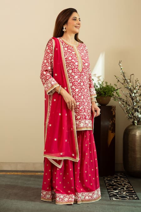Buy House Of Inari Red Georgette Embroidery, Zari Round Neck Heer Parsi Gara Bird Set Online at Aza Fashions Buy_House Of Inari_Red Georgette Embroidery, Zari Round Neck Heer Parsi Gara Bird Set _Online_at_Aza_Fashions