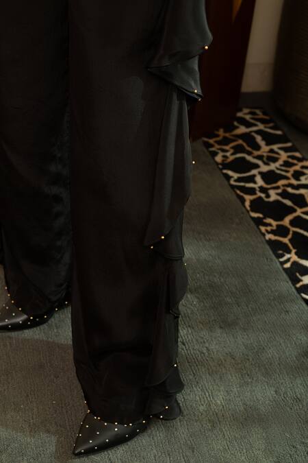 Buy House Of Inari Black Silk, Crepe Beads, Embroidery Open Neck Jamawar Jacket And Pant Set Online at Aza Fashions Buy_House Of Inari_Black Silk, Crepe Beads, Embroidery Open Neck Jamawar Jacket And Pant Set _Online_at_Aza_Fashions