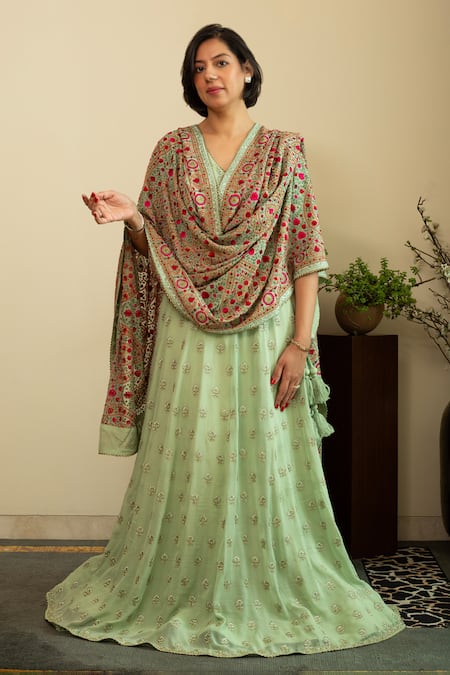 House Of Inari Parsi Gara Buti Embroidered Lehenga Set 