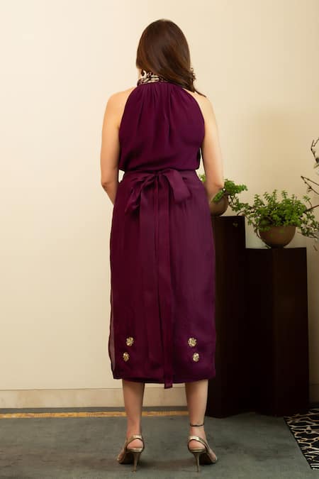 House Of Inari Bee Embroidered Halter Top & Sarong Skirt 