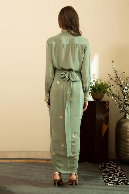 House Of Inari Bee Embroidered Shirt & Draped Skirt Set 